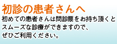 初診の患者さんへ初めての患者さんは問診票をお持ち頂くとスムーズな診療ができますので、ぜひご利用ください。